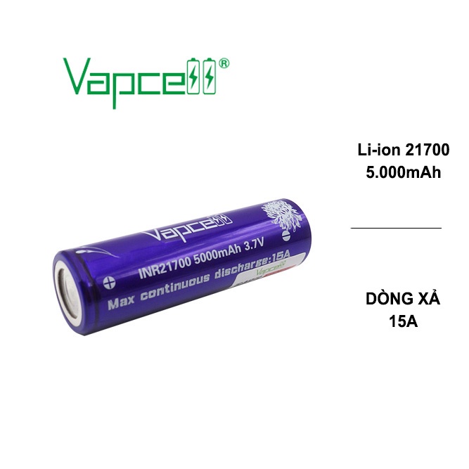 [Mã 154FASHIONSALE giảm 12% đơn 99K] Pin sạc dự phòng VapCell INR21700 dòng xả 15A dung lượng 5000mAh Đèn &amp; Đèn pin