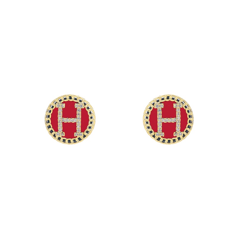 Khuyên tai JIUDUOLAN mặt tròn họa tiết chữ H đính đá zircon nhân tạo thời trang Hàn Quốc cổ điển cho nữ