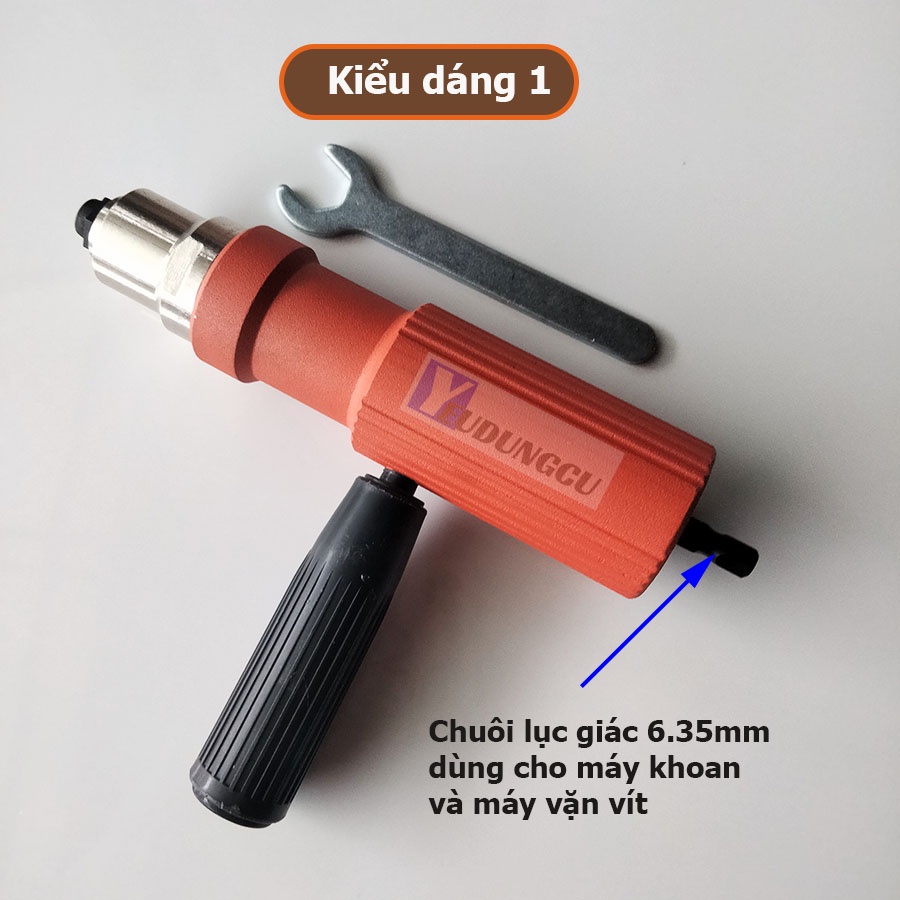 Súng, Đầu rút đinh tán, đinh rút rive gắn máy khoan có tay cầm thao tác nhanh, chống mỏi tay