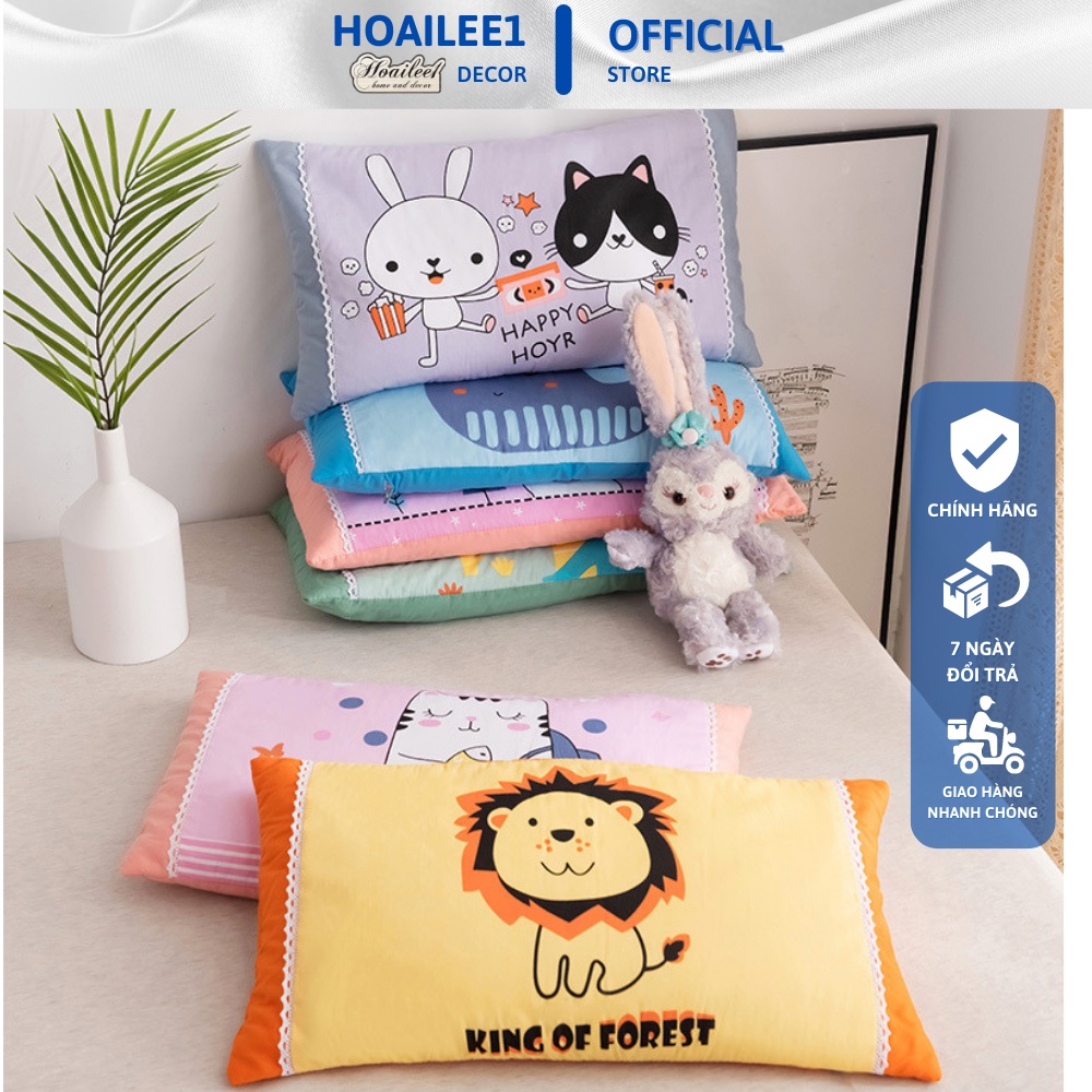Gối Trẻ Em Cotton 100%- Hoạ Tiết 3D Ngộ Nghĩnh - Kèm Ruột Bông Trắng Tinh Khiết- Mềm Mại- Viền Ren Size 30x50cm