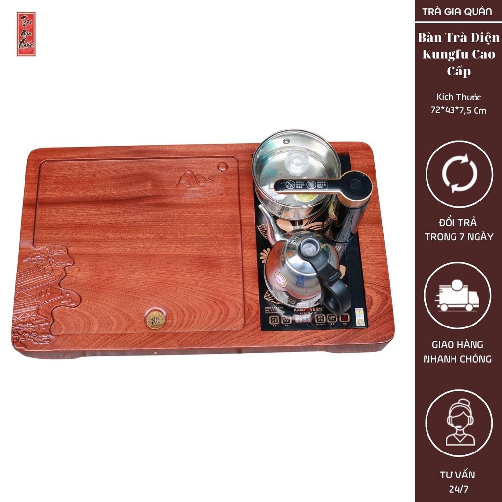 BTD 01 Bộ Bàn Trà Điện Kungfu Thông Minh Cao Cấp Gỗ Đàn Hương Chữ Nhật Kích Thước 72*43*7,5 Cm