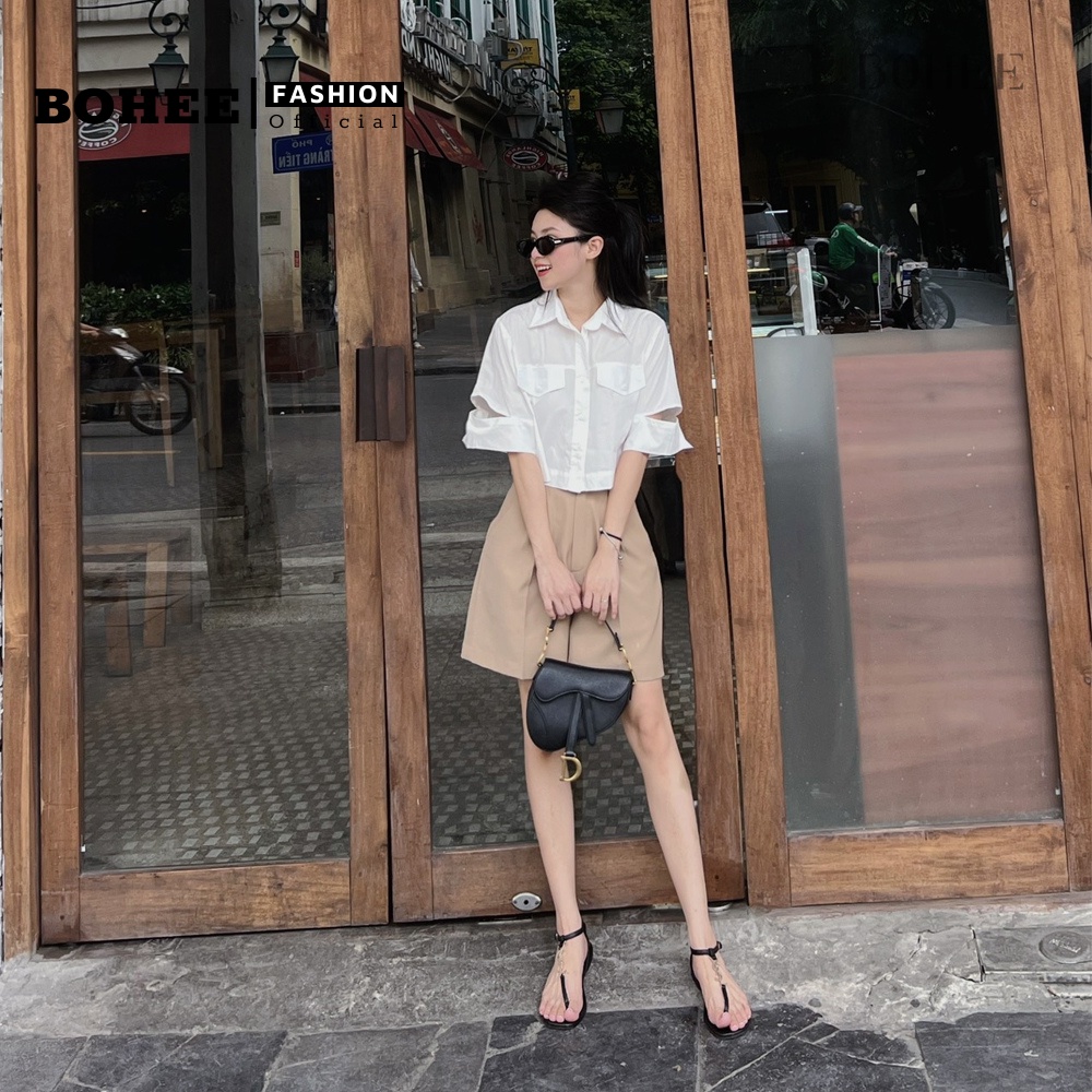 Áo sơ mi croptop nữ BOHEE tay kiểu  A249
