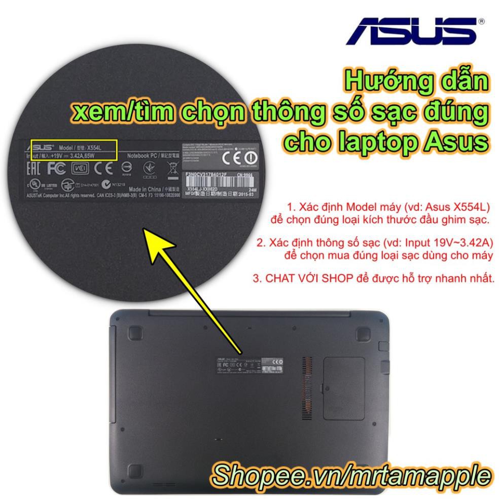 SẠC LAPTOP ASUS 19V 3.42A   kích thước đầu ghim