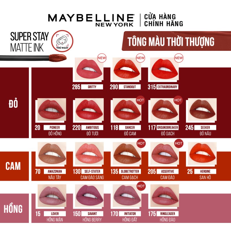 Son Kem Lì 16h Lâu Trôi Maybelline New York Super Stay Matte Ink City Edition Lipstick 5ml - Màu 20 Pioneer | WebRaoVat - webraovat.net.vn