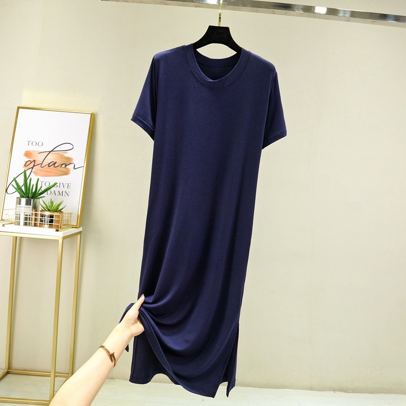 Đầm Ngủ Cotton Tay Ngắn Cổ Chữ V Dáng Rộng Màu Trơn Thoải Mái Thời Trang Mùa Hè Cho Nữ