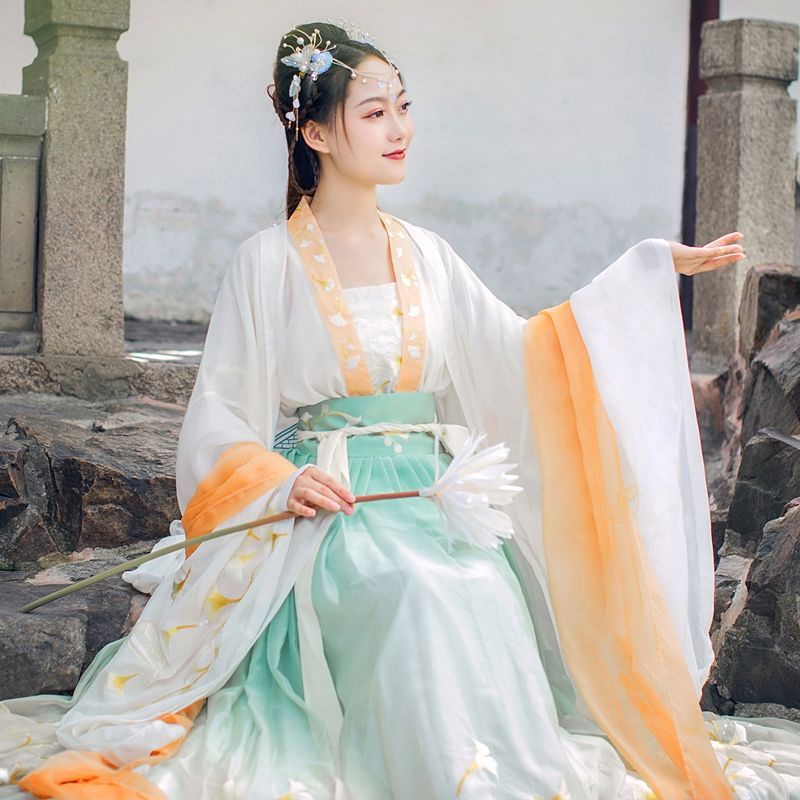 Ginkgo Đầm Hán Phục Phong Cách Trung Hoa Dài Đến Ngực Tay Rộng Siêu Nữ Tính Phong Cách Cổ Điển Ginkgo Wei Jin Cho Nữ