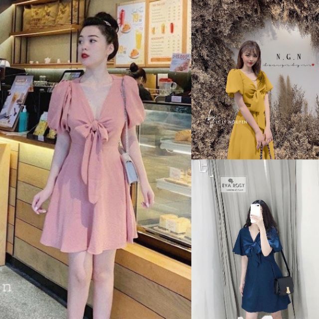 Gom sale VÁY BUỘC NƠ TAY BỒNG MÀU THAN CHO NỮ