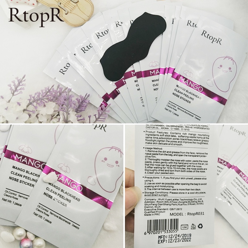 Miếng dán lột mụn RtopR làm sạch sâu hỗ trợ giảm mụn đầu đen cho vùng mũi 2g / miếng
