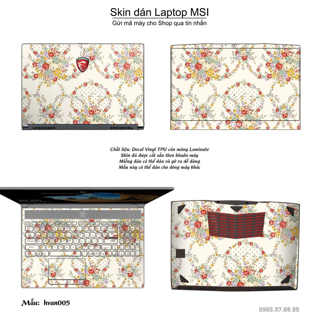 Skin dán Laptop MSI in hình Hoa văn (inbox mã máy cho Shop)