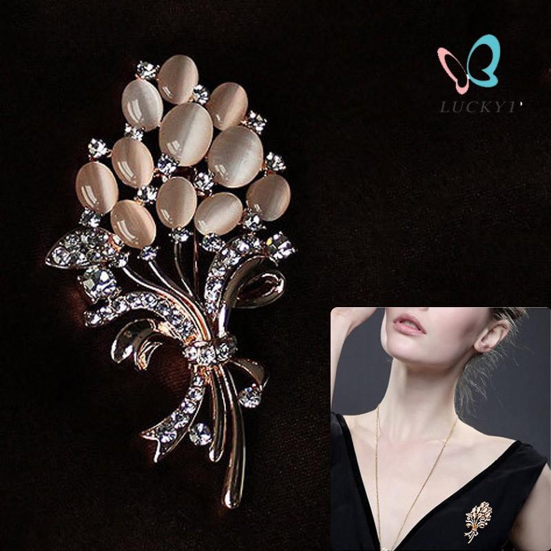 Ghim cài áo hình bó hoa đính đá thời trang sang trọng MẪU 7 (6x3,5cm)