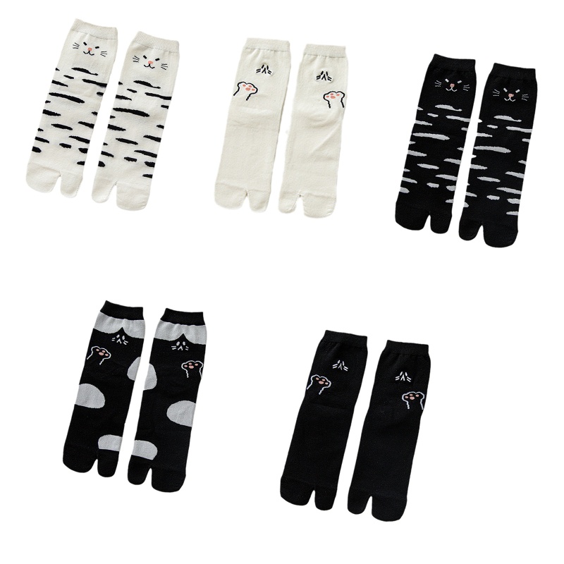 Vớ Xỏ 2 Ngón Bằng Cotton In Họa Tiết Mèo Hoạt Hình Dễ Thương Phong Cách Harajuku Cho Nữ