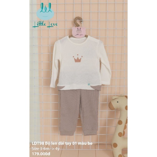 Lil little love - Bộ dài tay điều hòa thu đông vải tăm cho bé 9m-4y