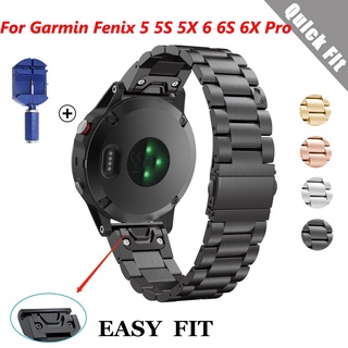 Dây đeo bằng thép không gỉ cho đồng hồ garmin fenix 6s 6x 6 pro 5x 5 5s 3hr 26mm 22mm 20mm