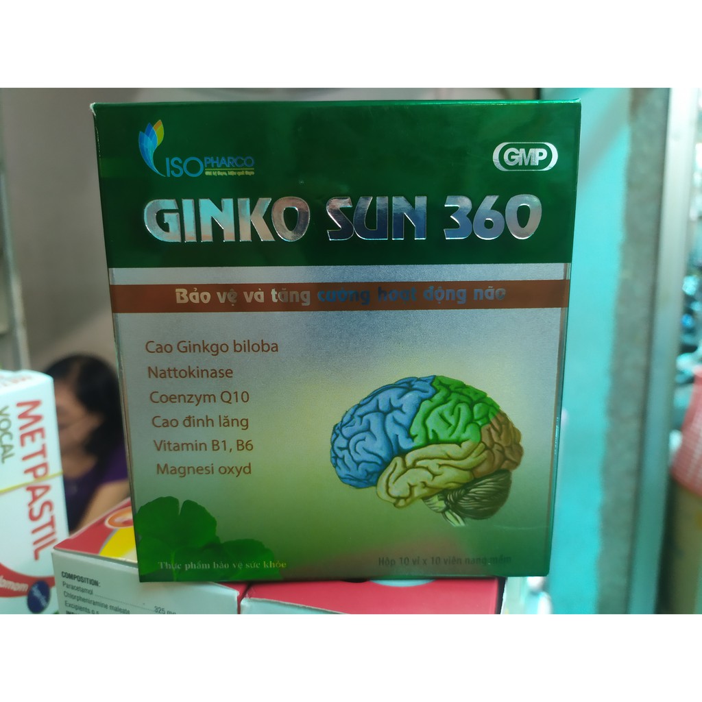 Hoạt huyết dưỡng não GINKO SUN 360 - Bảo vệ và tăng cường hoạt động não ginkgo hộp 100 viên