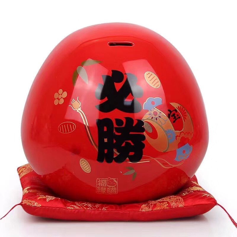 Daruma sứ Đựng tiền 20cm - kèm thảm đỏ