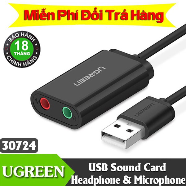 Dây chuyển đổi USB 2.0 sang AV 3.5mm màu đen dài 15CM Ugreen 30724 - chính hãng