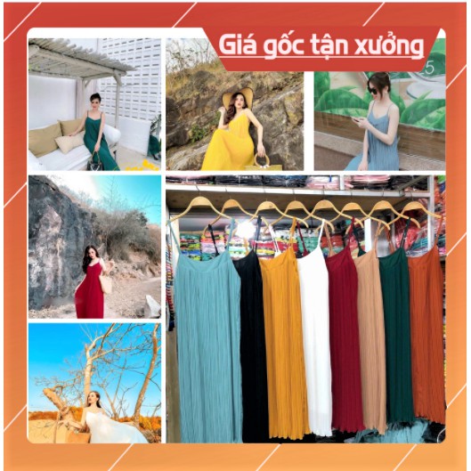 [ 8 màu ] Váy voan maxi hai dây xếp ly, hai lớp chất đẹp có lót | BigBuy360 - bigbuy360.vn