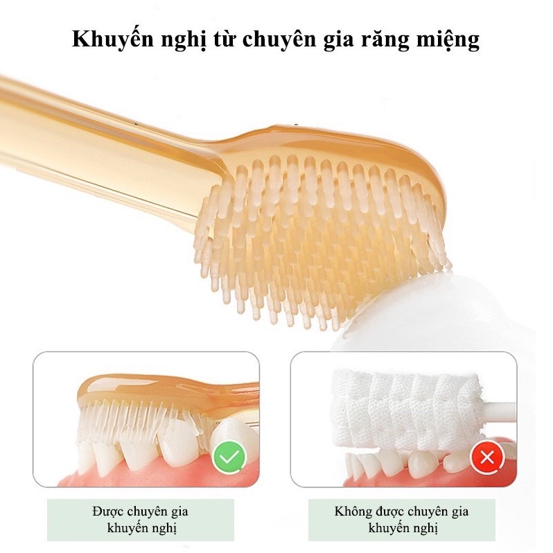 SET rơ lưỡi (tưa lưỡi) + bàn chải silicon vệ sinh răng miệng cho bé kèm cốc đựng có nắp đậy cho bé 0-18 tháng