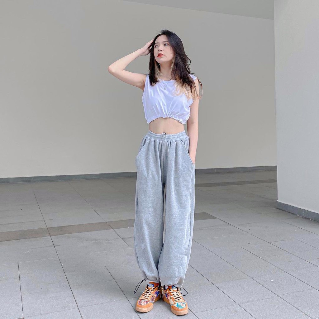 Set bộ crotop rút,quần chốt gấu RUBY gồm quần chốt gấu và áo ba lỗ rút