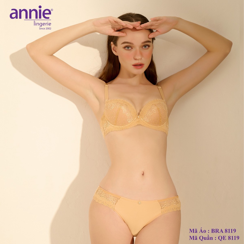 Quần lót nữ trơn viền ren annie QE8119 nữ tính, mềm mại, co giãn tốt ôm sát vòng 3, thấm hút, thoáng mát, có áo đồng bộ