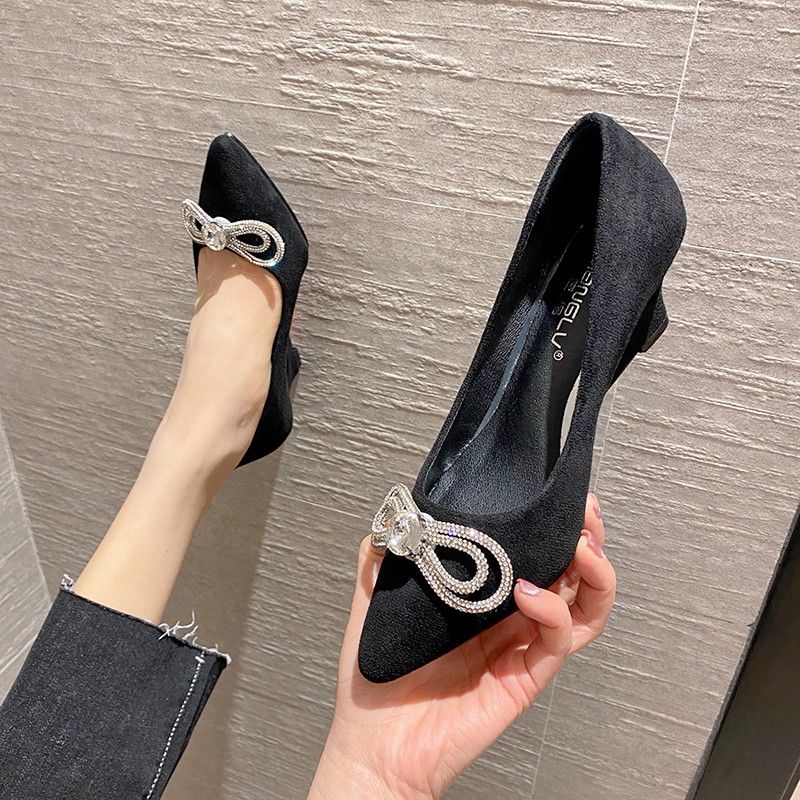 Giày đế xuồng da lộn nơ đá bền đẹp chắc chân gót cao 5p và 8p size 33/40  100421