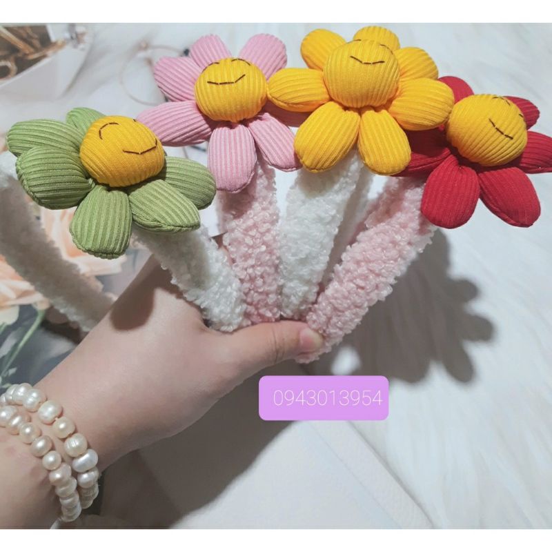 Bờm cài tóc đính hoa nhồi bông dễ thương