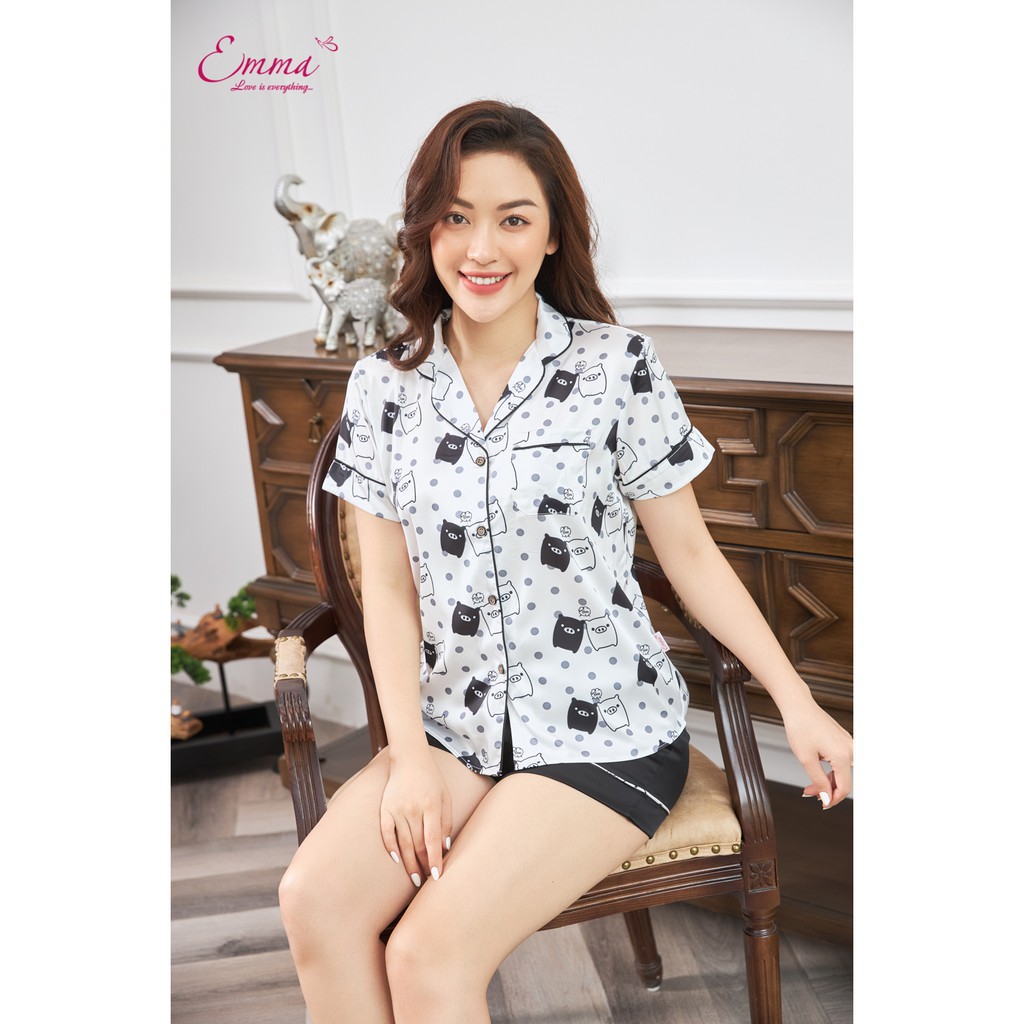 Bộ Mặc Nhà Lụa Pyjama Áo Ngắn Tay, Quần Đùi Emma EHSLU.21.042.00