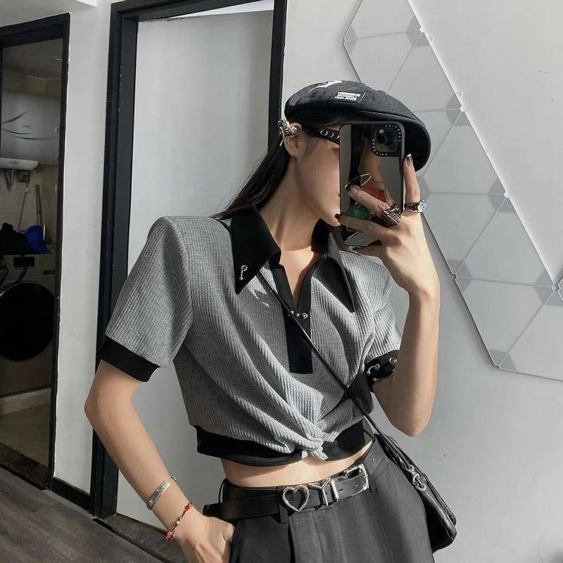 Áo Thun polo Ngắn Tay Phong Cách Hàn Quốc Cổ Điển Thời Trang Mùa Hè Dành Cho Nữ