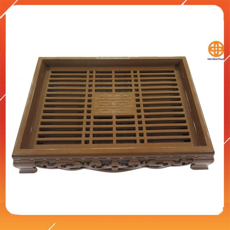 🔥 Khay Trà Vuông Hoa Chất Liệu Nhựa - Sơn Màu Giả Gỗ 2 Ngăn