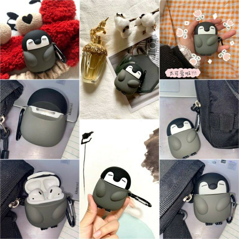 Case bảo vệ Airpods Pro/1/2/ Huawei Freebuds 3 chim cánh cụt bắc cực đen ghi/ hải cẩu/ hải ly