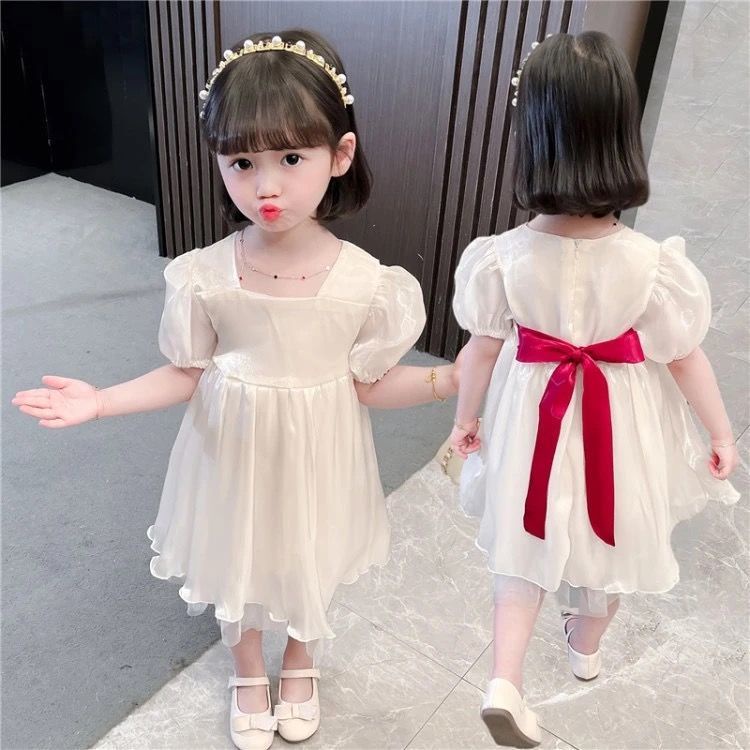 Đầm công chúa thắt nơ lớn phong cách Hàn Quốc mùa hè cho bé gái