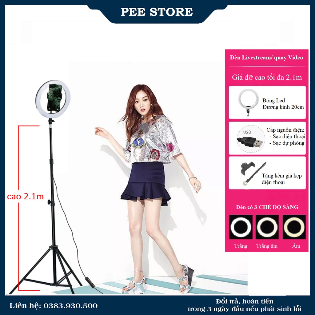 [BH 6 THÁNG] Đèn LiveStream 20cm, hỗ trợ ánh sáng Chụp Ảnh, Make Up Trang điểm