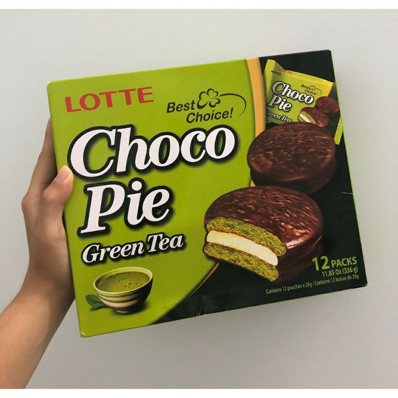 Hộp Bánh Chocopie Lotte Hàn Quốc 3 vị (cacao , chuối , trà xanh) hộp 12 cái