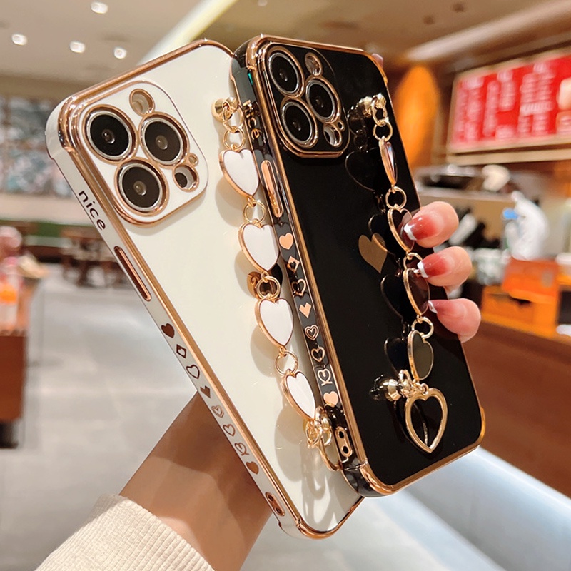 Ốp Điện Thoại TPU Mềm Chống Sốc Có Vòng Tay Trái Tim Cho iphone 13 12 Mini 11 Pro XS Max XR X 8 7 Plus SE 2 3 2020