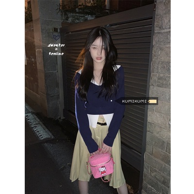 HUANG YOYO  Áo sweater Dệt Kim Mỏng Dáng Rộng Tay Dài Cổ Gấp Phong Cách Hàn Quốc Thời Trang Mùa Thu Cho Nữ