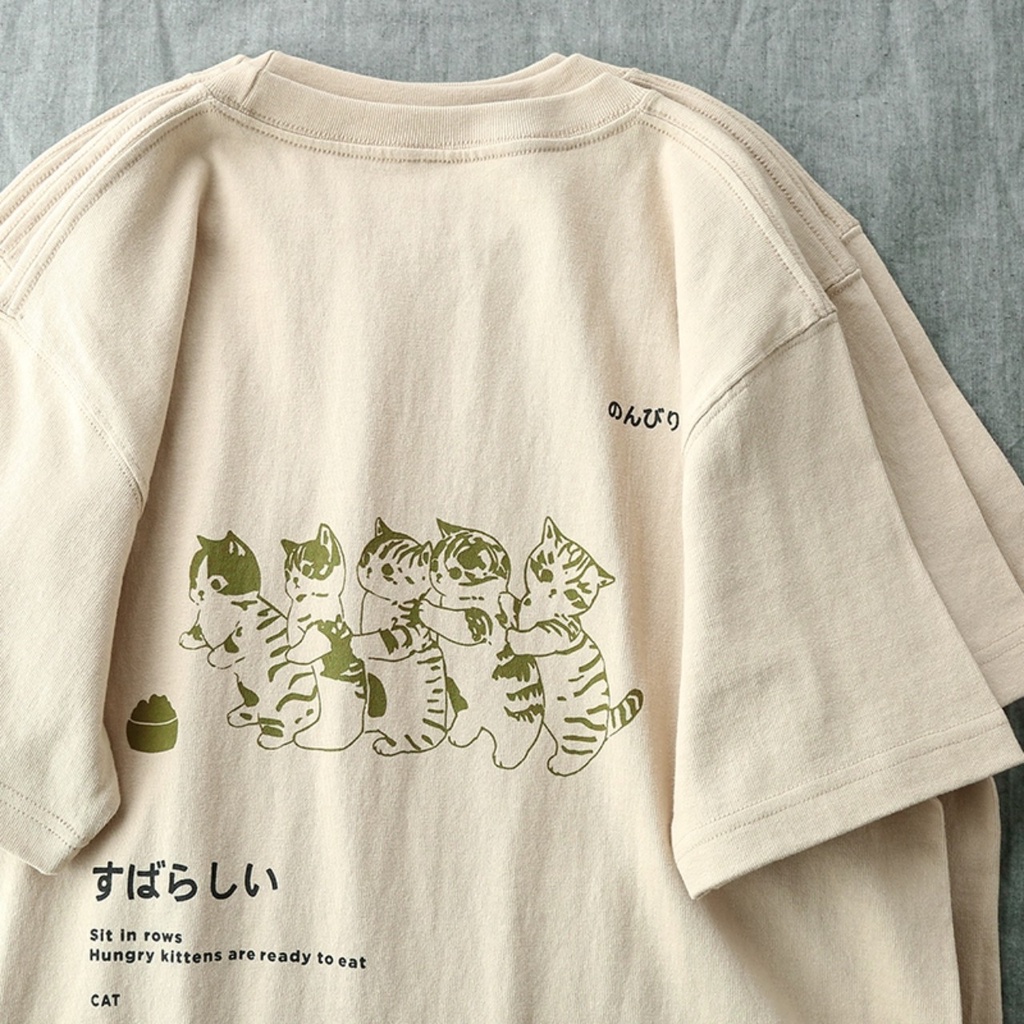 Áo Thun Nam Nữ In Hình Mèo Nhật Bản Chất Cotton Siêu Mềm - S110