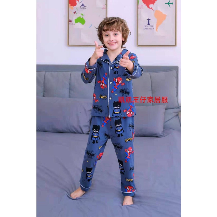 Bộ quần áo trẻ em dài tay Bộ pijama Chất liệu cotton cho bé trai từ 10-25kg PIKA KIDS