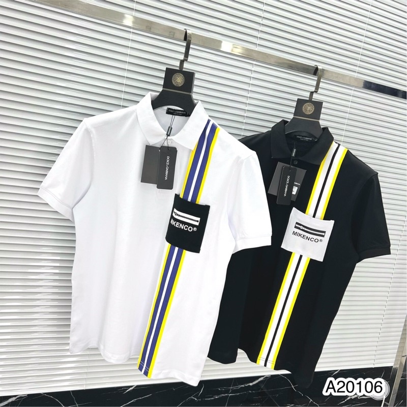 Áo polo nam cộc tay cao cấp MIKENCO kẻ sọc - Áo thun cotton kẻ sọc 2 màu đen trắng cho nam
