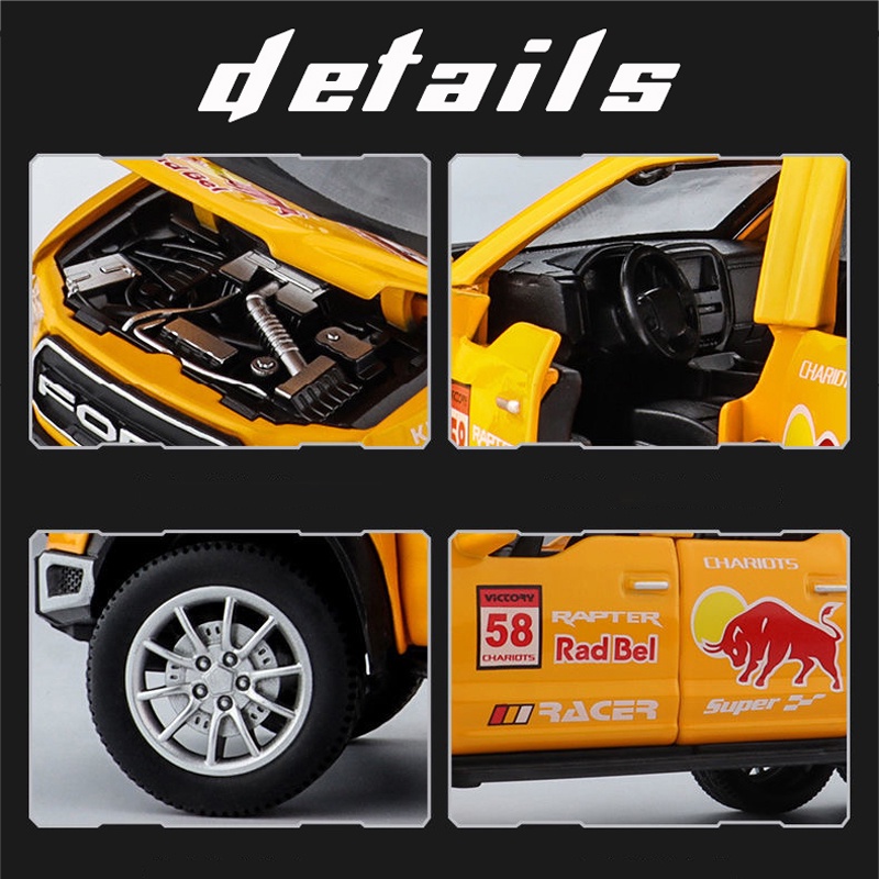 Mô Hình Xe Hơi Ford Raptor Bằng Hợp Kim Tỉ Lệ 1: 28 Có Đèn Và Nhạc
