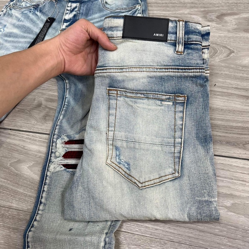 Quần bò Amiri likeauth rách vá đỏ siêu chất 7920, jean bò rách màu new, Bin Store