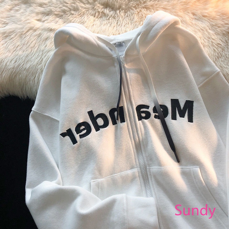 Áo Khoác Hoodie Dáng Rộng Thêu Chữ Plus Size Cho Nữ