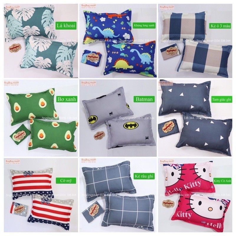 Vỏ gối đầu cotton poly 2 chiếc nhiều mẫu nghộ nghĩnh năm 2021