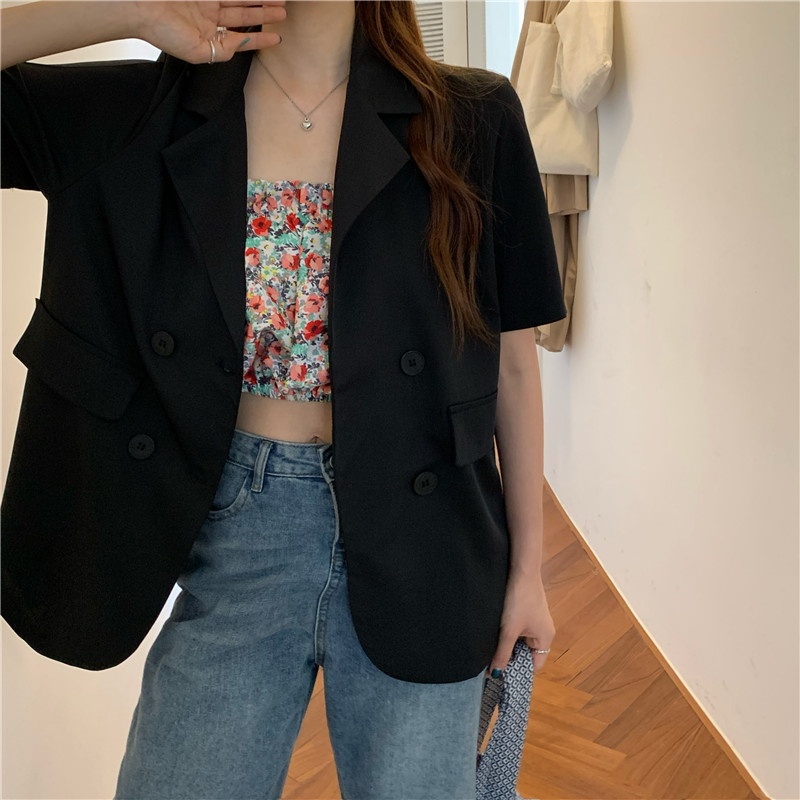 Áo blazer nữ Tay ngắn form rộng Hàn Quốc Áo khoác vest blazer nữ cộc tay Nhiều màu Trắng Đen Xanh Cao cấp | WebRaoVat - webraovat.net.vn