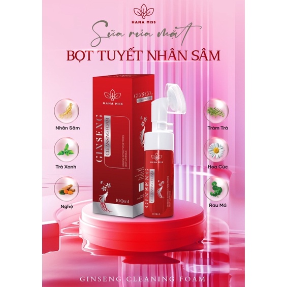 Bọt Rửa Mặt Tuyết Nhân Sâm Sâm Hana Miss Sạch Mụn Ngừa Thâm Nám(Tặng ngay 5mặtnạ)