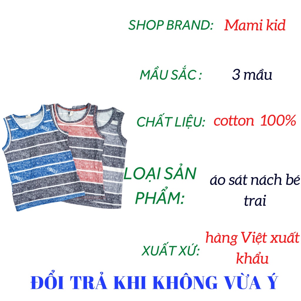 áo ba lỗ bé trai chất 100% cotton thấm hút mồ hôi, 12-25kg ,Mamikid