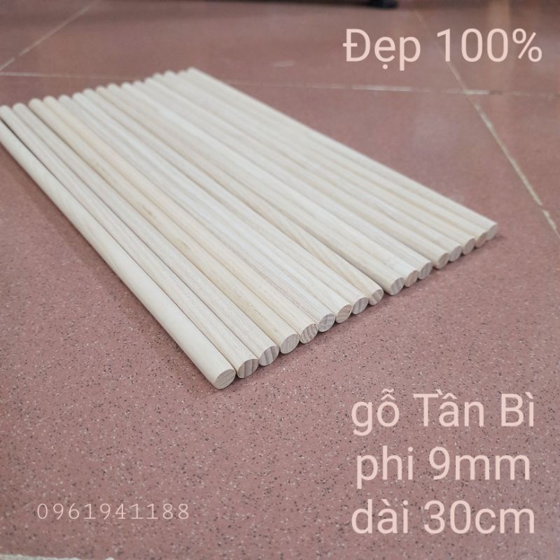 ( Đẹp 100%) Thanh Gỗ Tròn Phi 9mm Dài 30cm Gỗ Tần Bì