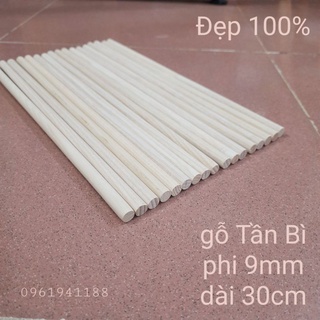 Thanh gỗ tròn phi 9mm dài 30cm gỗ tần bì