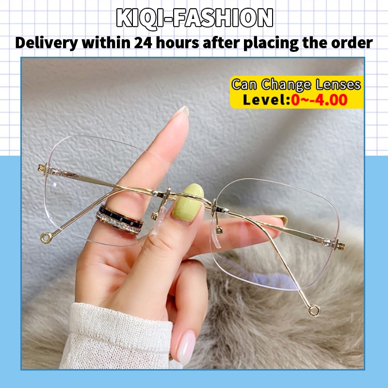 (KIQI-FASHION) COD Kính Gọng Kim Loại Tròng Hình Chữ Nhật Chống Bức Xạ Phong Cách Hàn Quốc Thời Trang Unisex