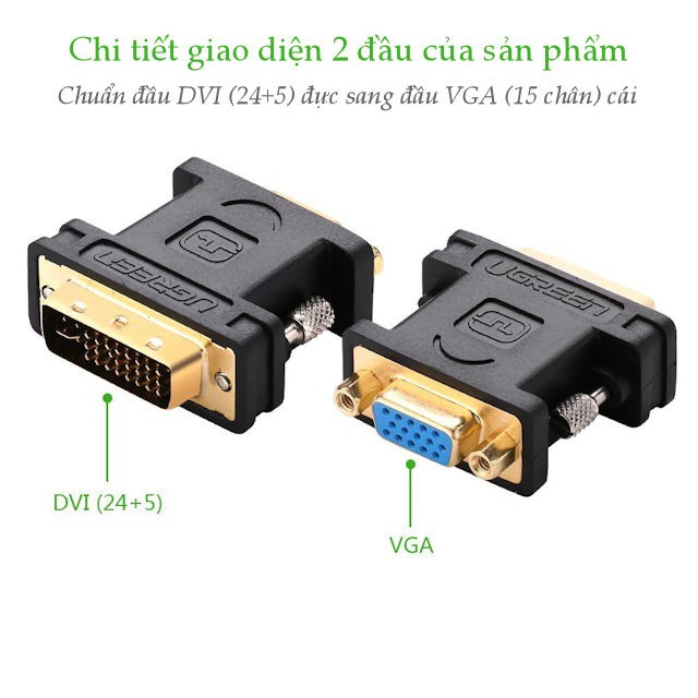 Đầu chuyển đổi DVI 24+5 đực sang VGA (15 chân) cái UGREEN 20122 | WebRaoVat - webraovat.net.vn