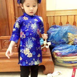 Áo dài gấm bé gái loại 1 (khăn áo quần)